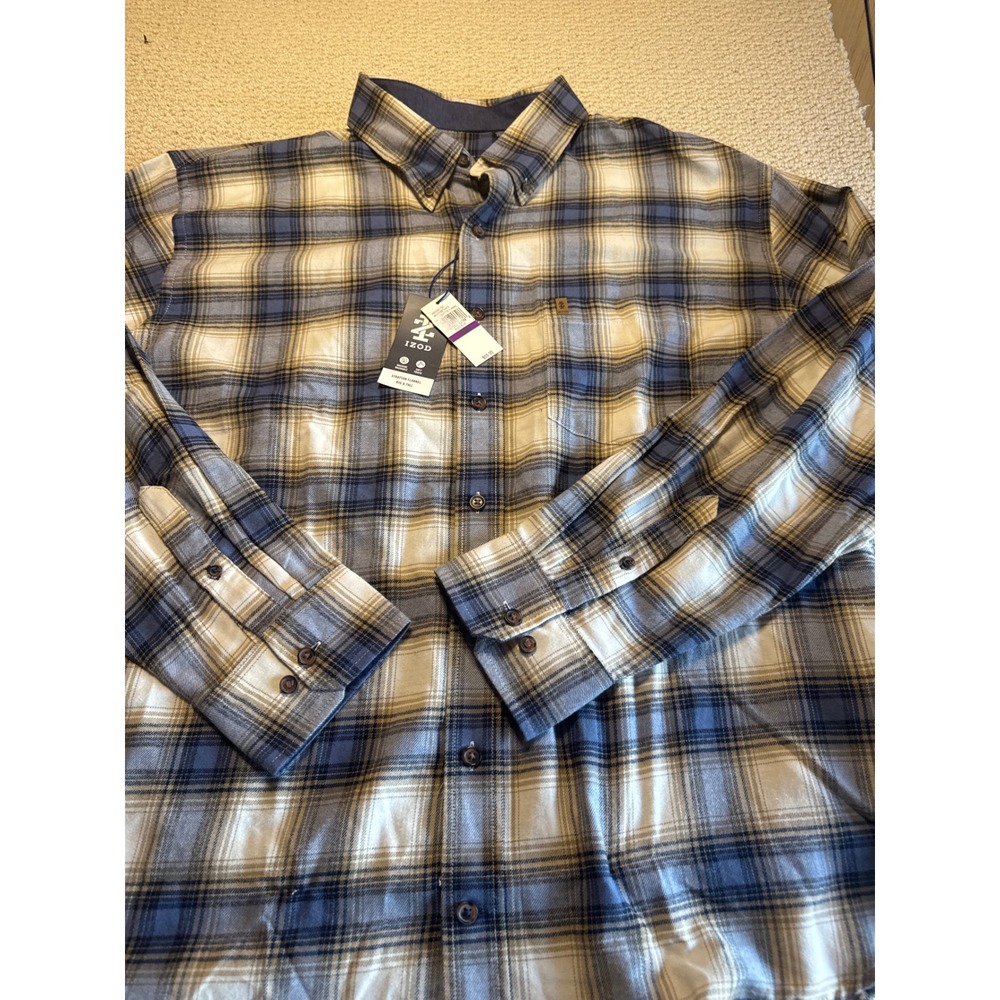 IZOD Stratton Flannel Shirt Bijou Blue 2XLT Big and Tall Plaid Button Down Shirt